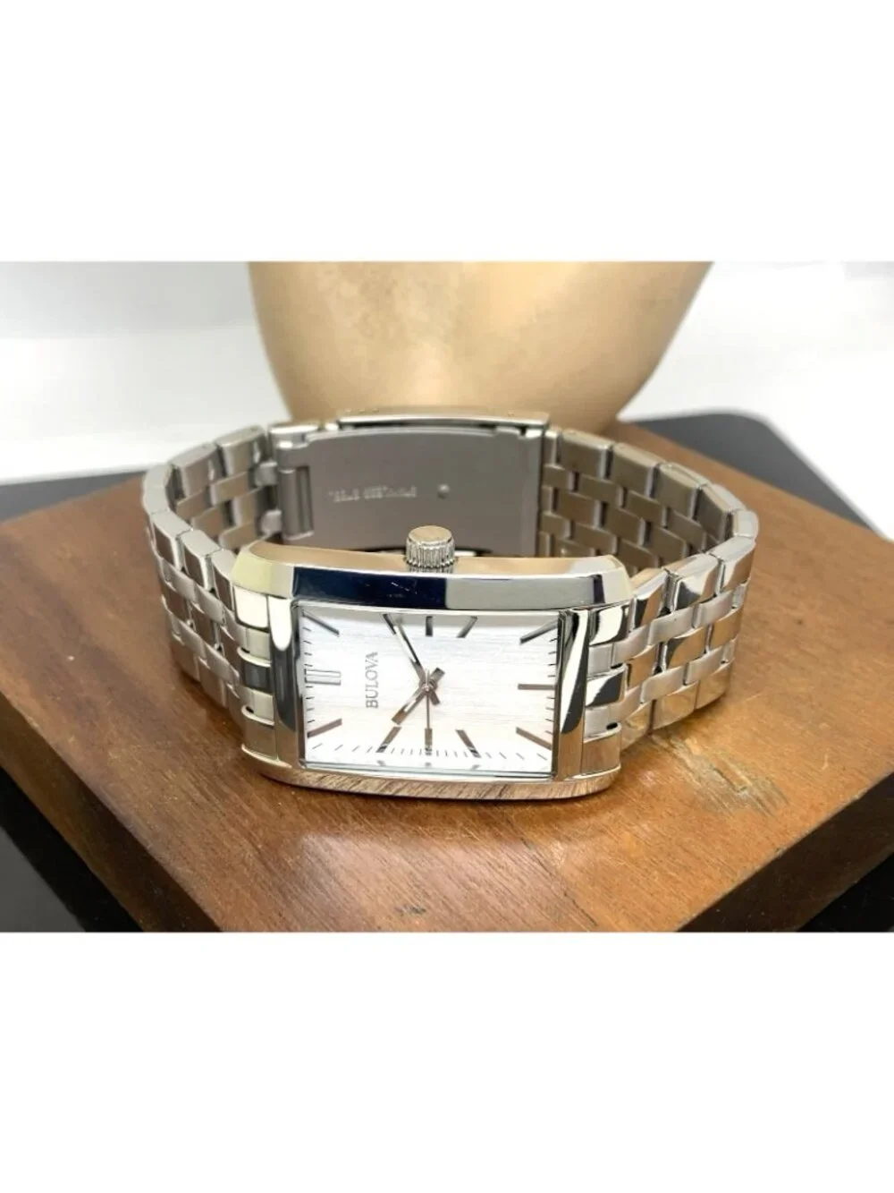 Bulova Men's Watch 96A157 Quartz Silver Dial Rectangle Tank Stainless Steel